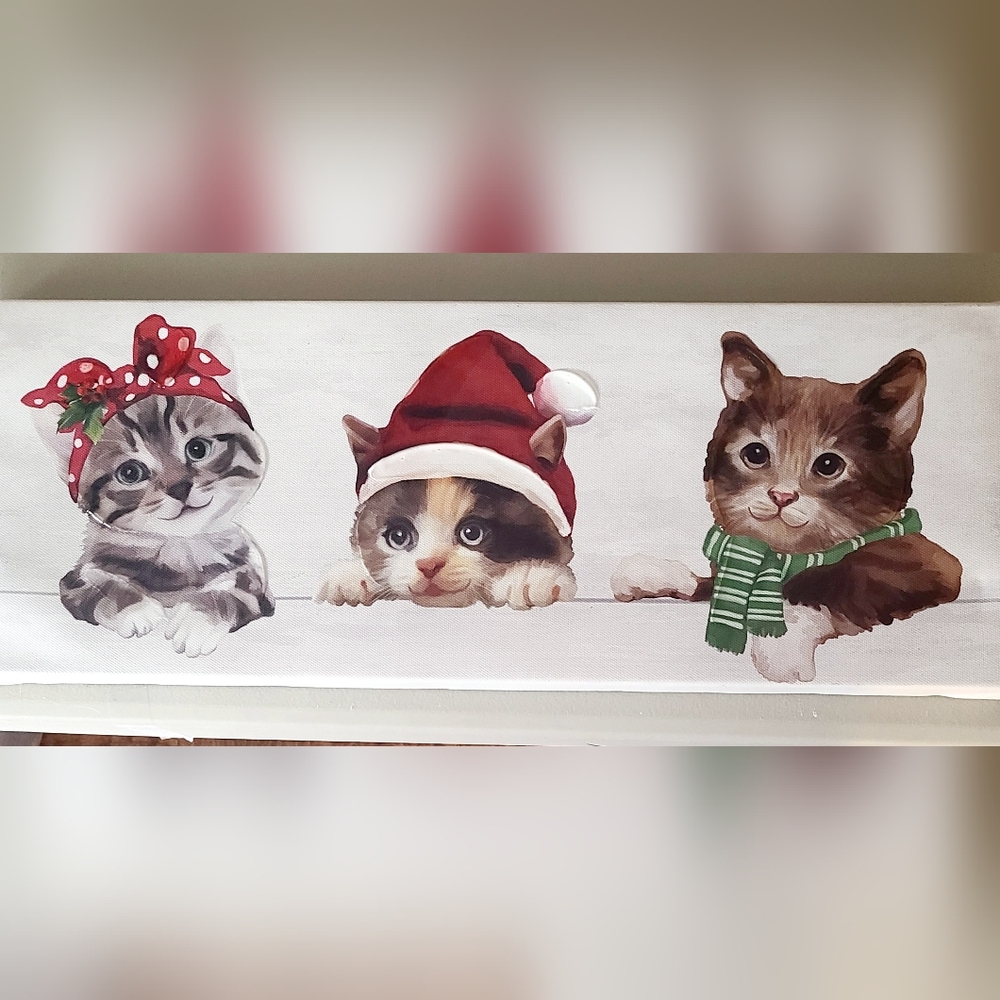 Trio of Holiday Kitties Wall Art, NWOT